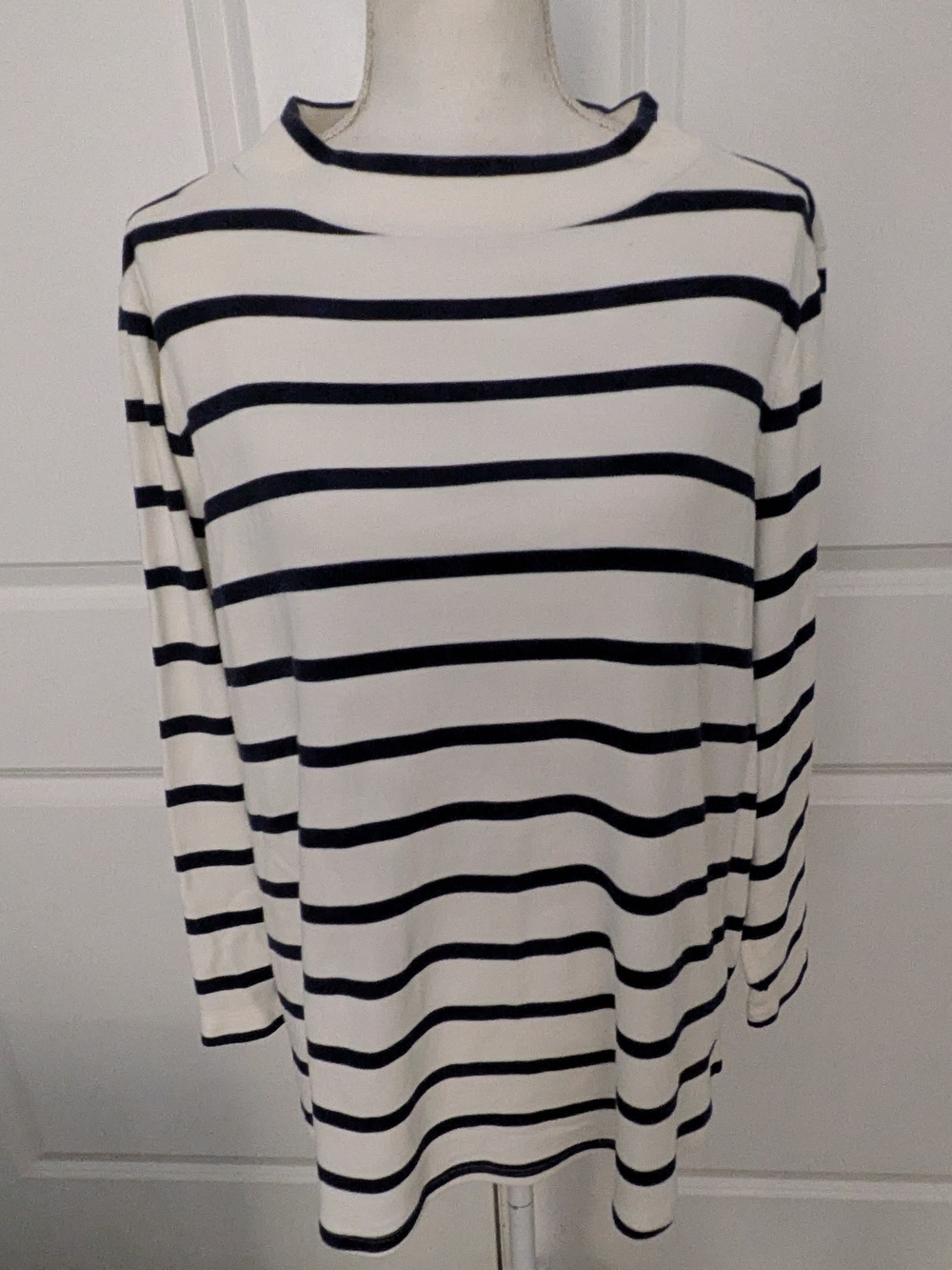 Martha Stewart Signature Striped Funnel Neck Top Plus Size 2X Coastal Navy White